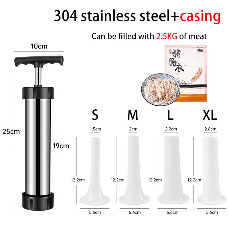 Manual Sausage Maker Meat Filler Stuffer  Stainless Steel Syringe With Casing Kitchen Home Made Sausages Vertical