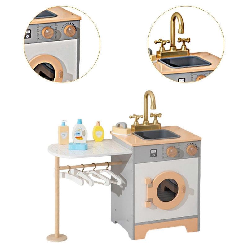 Kids Washing Machine Plays Set Wooden Play Washing Machine Toy Toddlers Kids