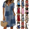 Women's Fashion Retro Print Round Neck Short Sleeve Buttoned Casual Dress