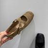Korean version of niche flat-bottomed crossed Mary Jane shoes, early autumn retro brown square head ballet