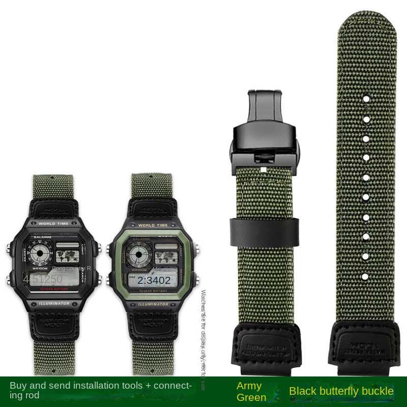 18mm Hochwertiges Weiches Dünnes Nylon Rindsleder Armband Geeignet für Casio AQ-S810W SGW-300 AE1200 w218h Stahlring Herren Armband