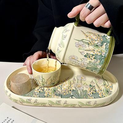 Retro Original Design Windspiele Blume Kessel Tassen-Set, Keramiktasse für Nachmittagstee, Hochwertige Teetasse mit großem Fassungsvermögen und Deckel