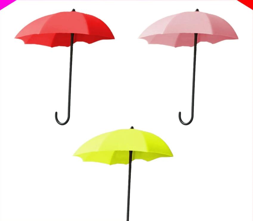 

Creative Decorative Wall Hooks Umbrella Shape Nail-Free Adhesive Hooks 3 Pieces Self-Assembly Hanging Hooks for Home Organization One Size червоний
