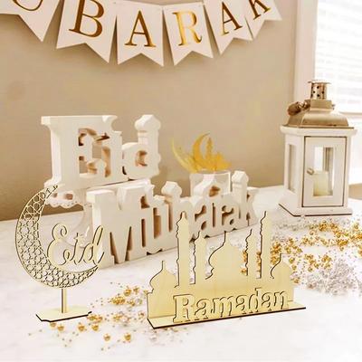 New Wooden EID Mubarak Decoration Ramadan Mubarak Ornaments Islamic Muslim Pendant Eid Al Adha Party Supplies Ramadan Kareem Gif