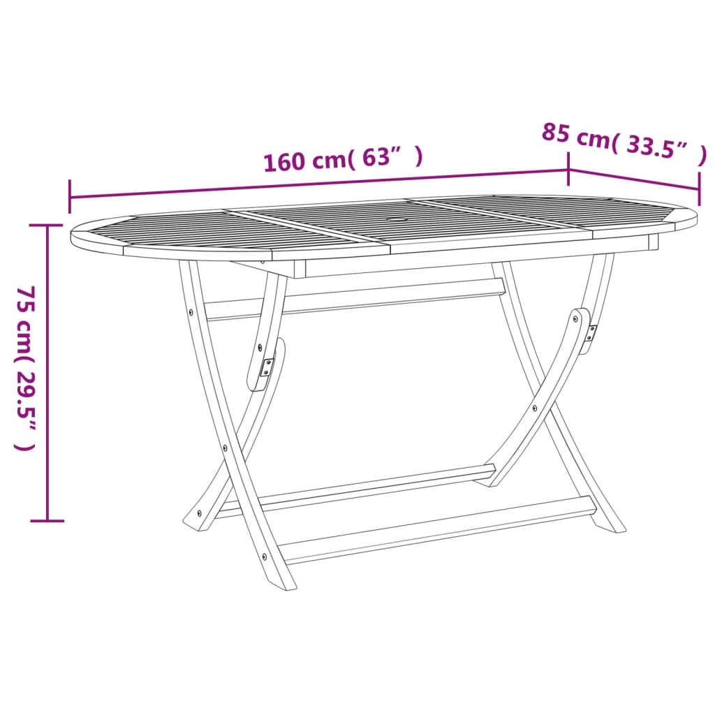 Folding Garden Table 160 X 85 X 75 Cm Solid Acacia Wood