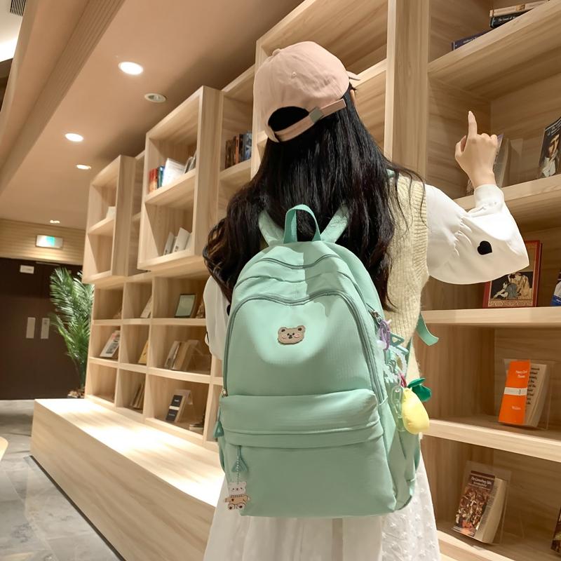 Solid Color Schoolbag Female Junior High School Student Campus Backpack Travel Backpack