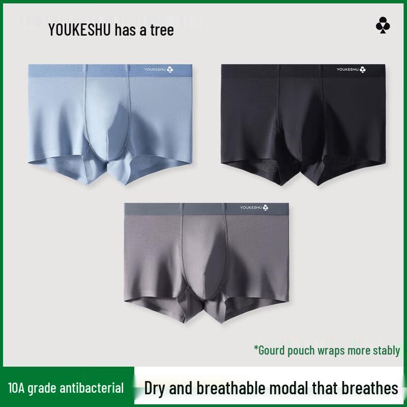 

YOUKESHU Men s Seamless Modal Antibacterial Boxer Briefs 3-Pack 3XL