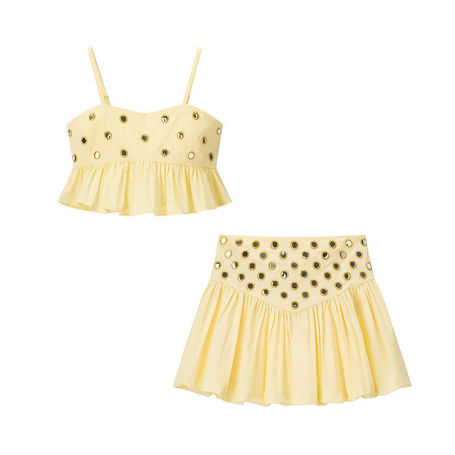 Summer 2025 Women's European & American Fashion Pleated Hem Spaghetti Strap Dress Set