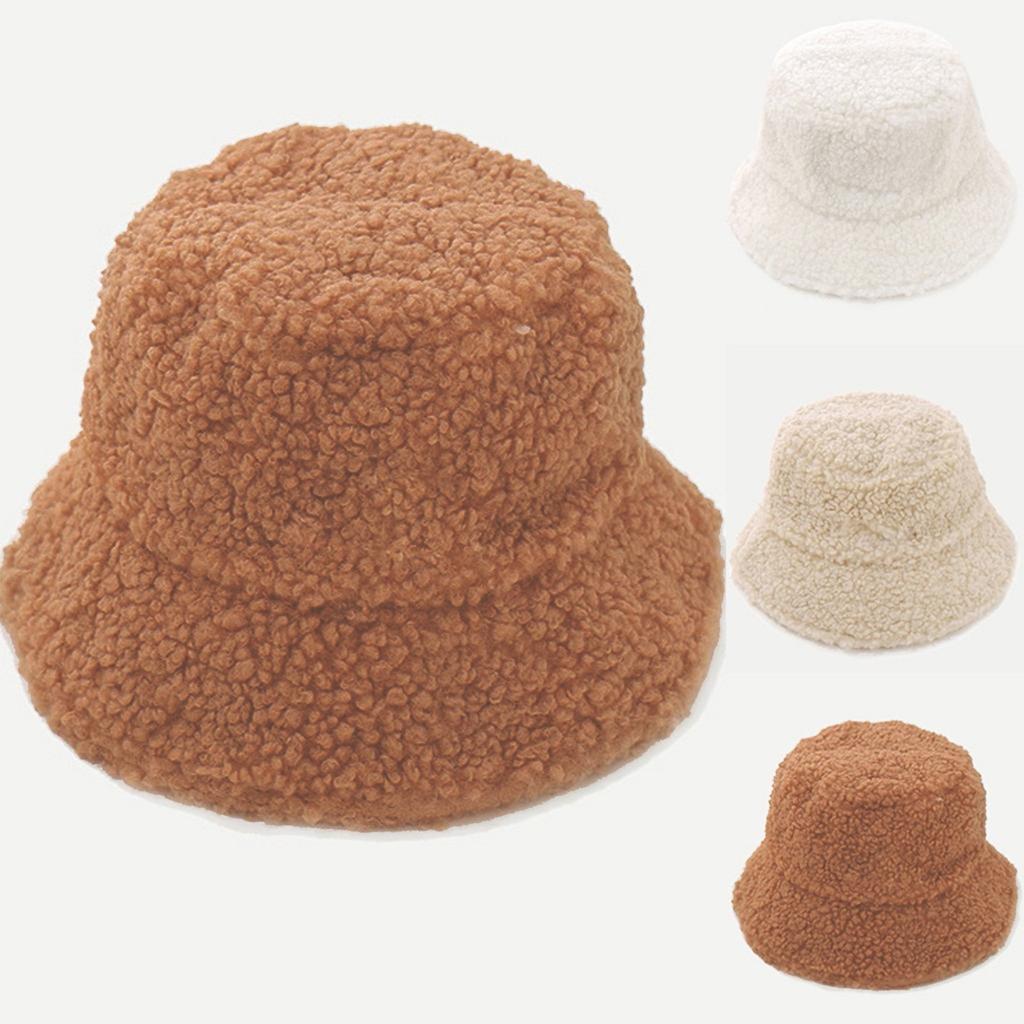 Sherpa Fleece Bucket Hat Unisex Soft Plush Textured Winter Fisherman Cap Lightweight Warm Outdoor Headwear