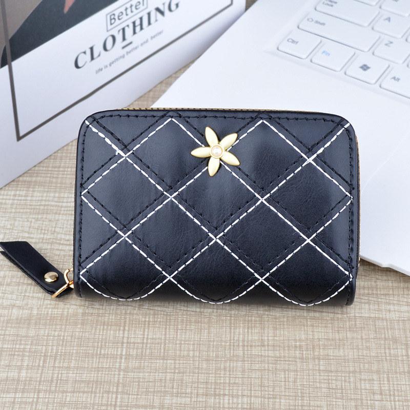 Women Fashion Zipper Mini Purse Artificial Leather Card Holder for Ladies Short Wallets
