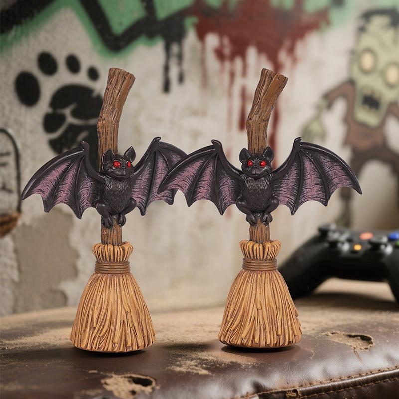 Handcrafted Bat Broom Sculpture Lamp Ornament for The Home