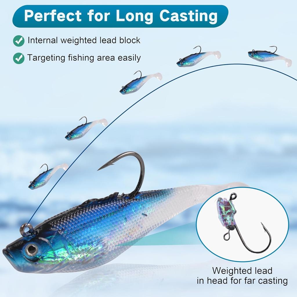 Soft Fishing Lures Pre-Rigged Swimbait Jig Head Paddle Tail Swim Baits Swim Shad Lures Soft Plastic Swimbait Bass Trout Walleye Sinking Baits Fishing