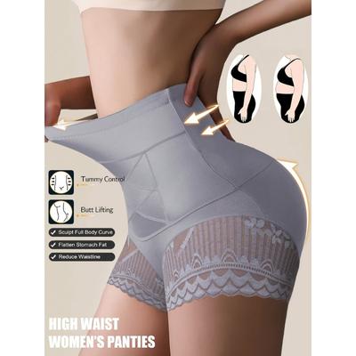 Ladies, High Waisted, Abdominal Shaping Underwear, Hip Lifting, Strong Shaping, Breathable Mesh, Solid Color, High Support