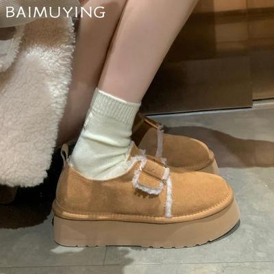 Platform Women Snow Ankle Boots Suede Fur Flats Casual Shoes Short Plush Winter Cotton Shoes 2025 Trend Warm Cozy Botas De Mujer
