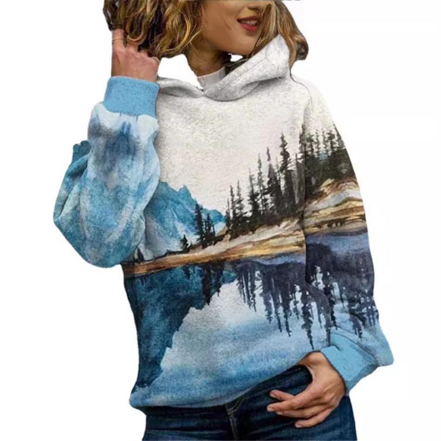 

Осенний пейзаж с градиентным принтом, толстовки с капюшоном, женский пуловер с длинными рукавами, свободная толстовка с капюшоном 3d XXL