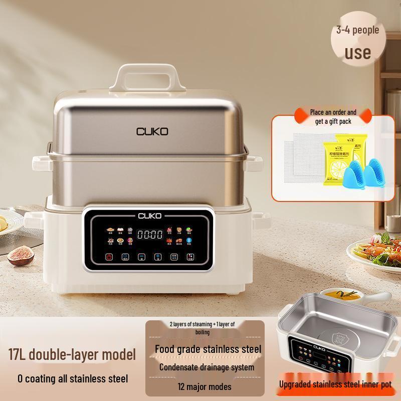 CUKO Intelligenter mehrschichtiger elektrischer Hot Pot und Dampfgarer: All-in-One Schmor-, Dampf-, Dreischicht-Haushaltsgerät.