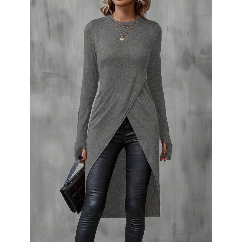 YYFS Camicette e camicie con scollo a maniche lunghe con stampa tinta unita primavera autunno moda casual da donna