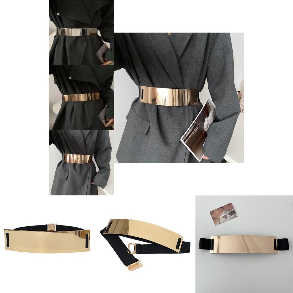 Stylish Metal Elastic Wide Waist Belt For Women With Shiny Surface Fashion Accessory