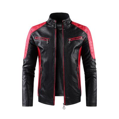 Chaqueta de cuero para hombre Chaqueta de cuero de moda del sudeste asiático para hombre Chaqueta de cuero de motociclista retro con cuello alto y bloques de color para hombre