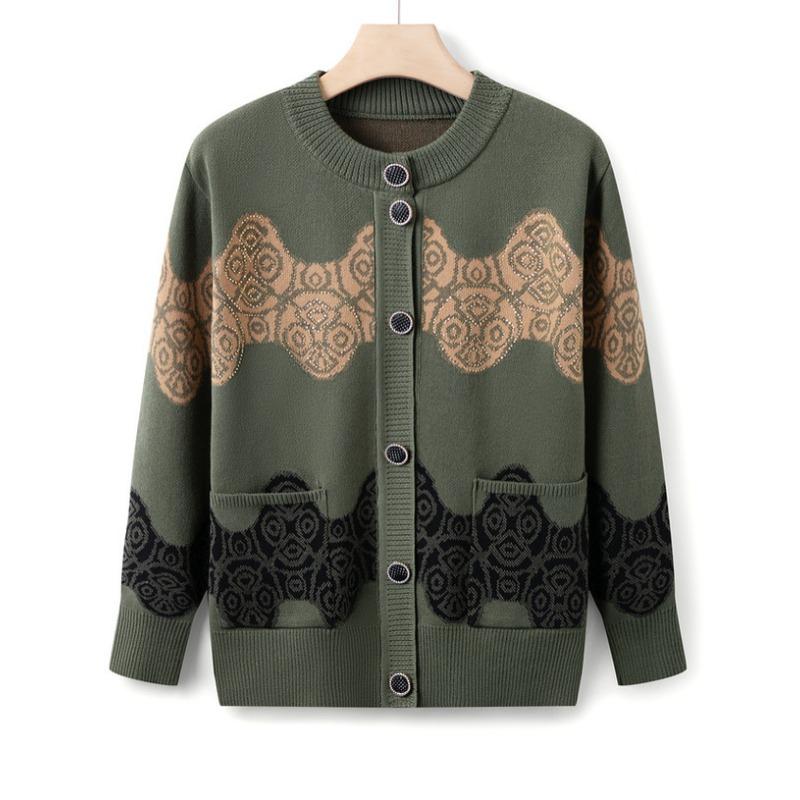 Oma Herbstpulloverjacke Mittleres Alter Rundhals Strickjacke Oberteil Weiblich Alter 0 Mama Strickpullover