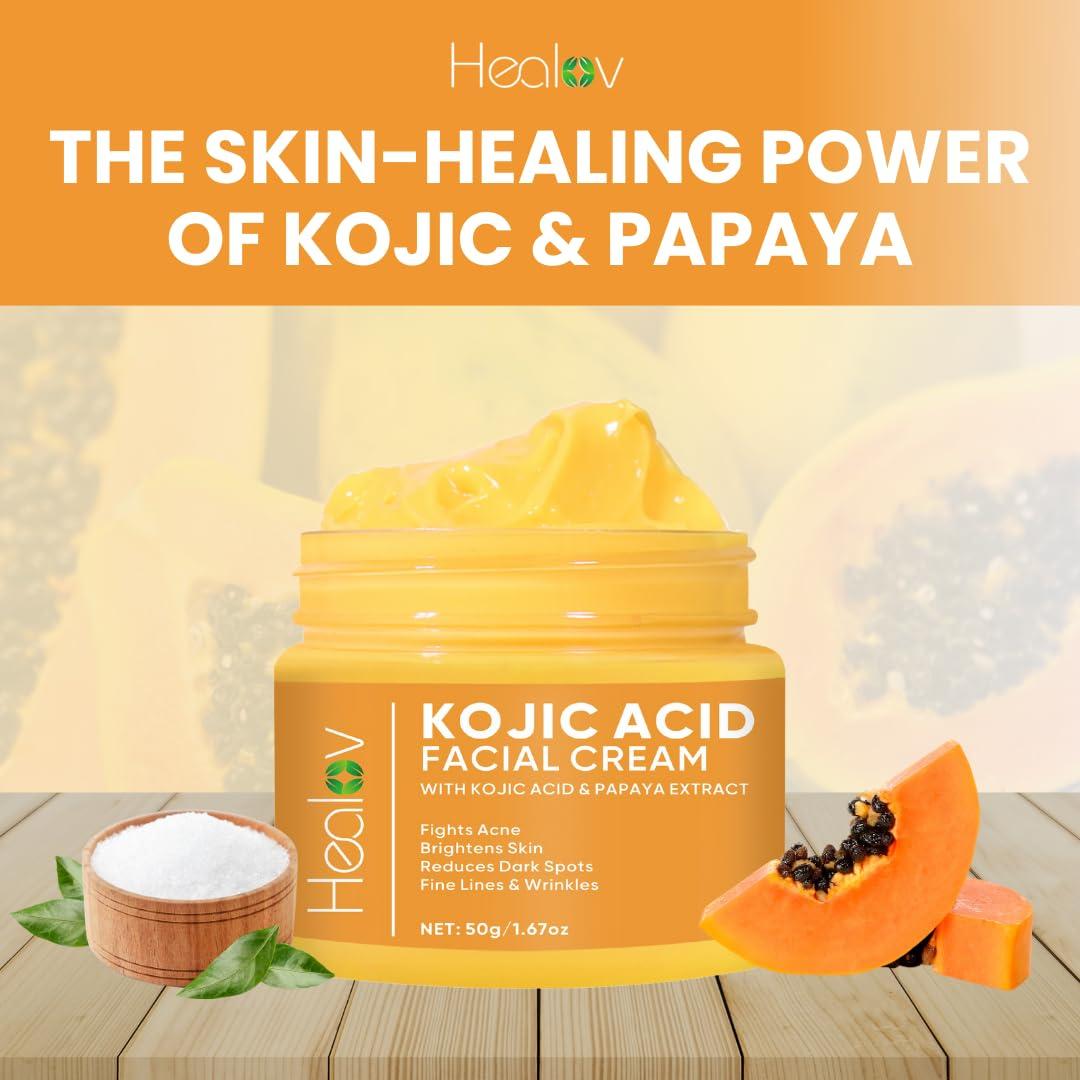 Kojic Acid Cream – Skin Brightening Cream for Age Spots, Hyperpigmentation, Intimate Areas – Dark Spot Remover, Reduces Acne, Scars, and Evens
