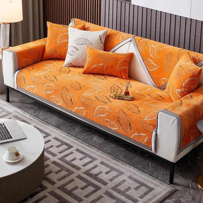 Chenille Sofabezug Schutz Rutschfest Breite Stickerei Seite Couch Überwurf Vier Jahreszeiten Universal Sofabezug für Wohnzimmer