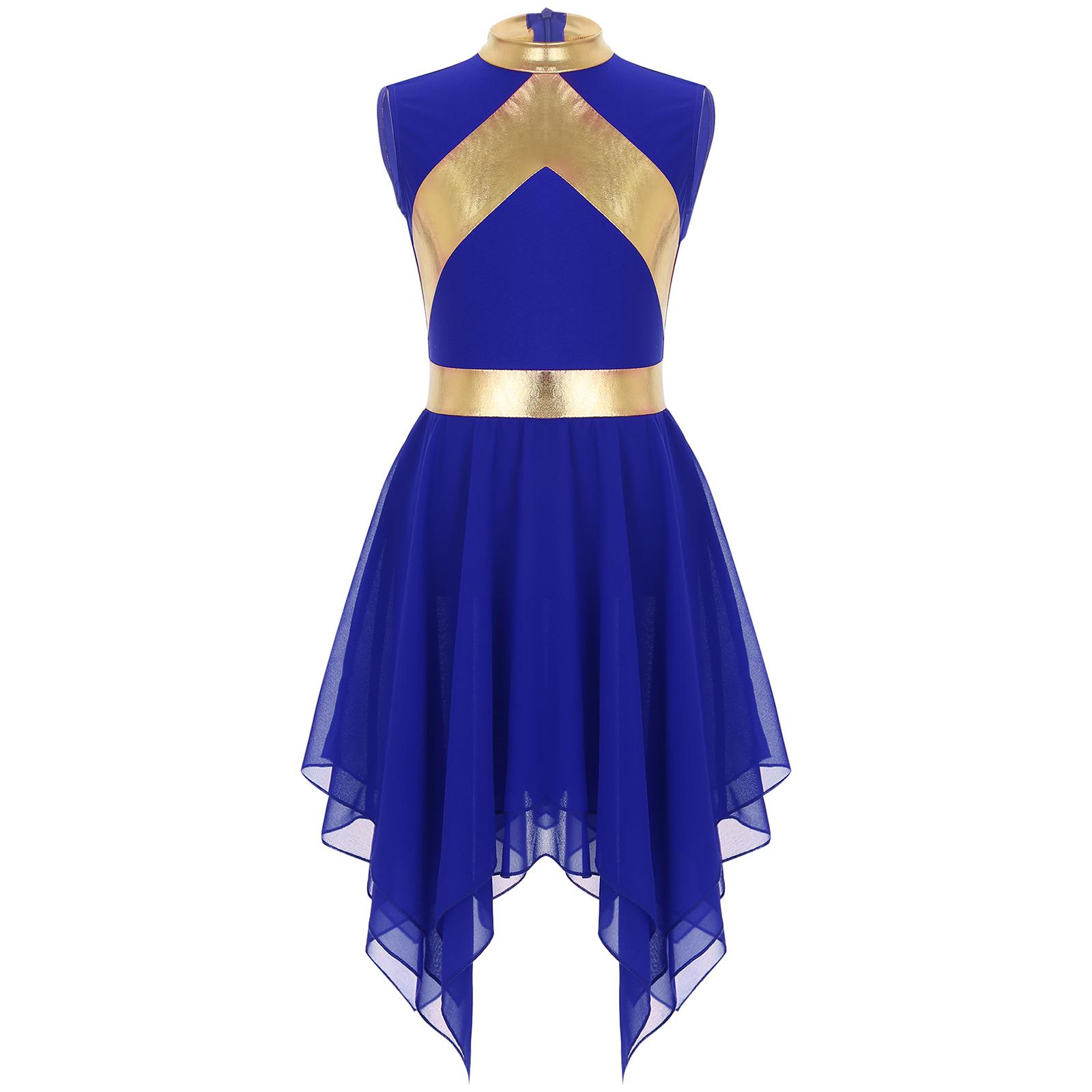 

Дитяча Дівчатка Сучасна Літургійна Сукня Металізована Тканина Без рукавів Асиметрична Танцювальна Сукня синій