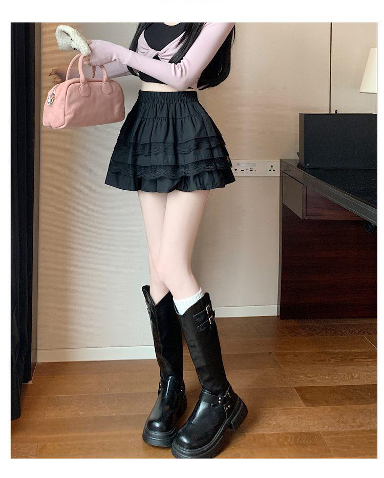 White Layered A-Line Ballet Skirt: Fluffy, Lace-Trimmed Cake Skirt for Women and Petite Girls - Ideal for Spring and Summer.