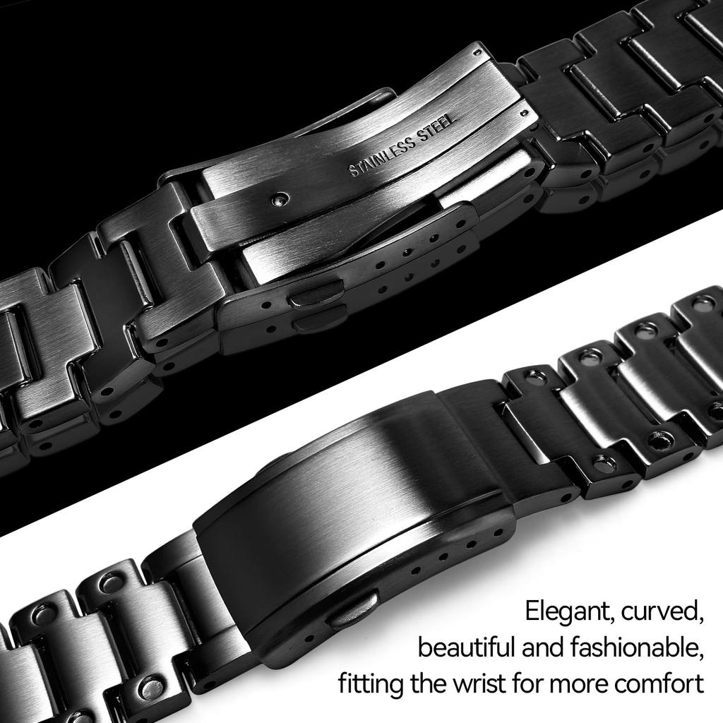 MOD Kit Metal Watch Case, Bezel Band, Strap, 316 Stainless Steel Bracelet, Compatible with Casio and G-SHOCK Men's DW-H5600 (Black Set)