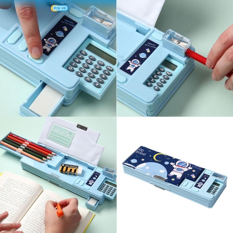 Wielofunkcyjny Piórnik Z Kalkulatorem Temperówką Piórnik o Dużej Pojemności Kreskówkowy Pojemnik na Długopisy Dla Ucznia Uczennicy Dziecka