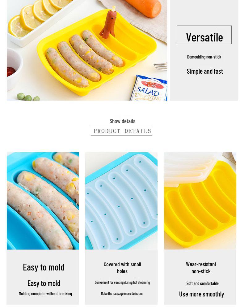 In-Stock Silicone Sausage Mold: DIY Six-Cavity Hot Dog Maker with Lid - Ideal for Baking.