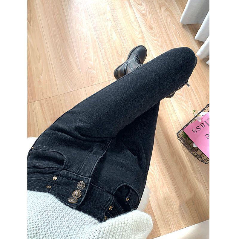 Women s Blue-Gray High-Waisted Fleece-Lined Denim Skinny Pants - Winter Slim-Fit, Stretchy, Body-Shaping Pencil Style M (for 47.5-52.5 kg)
