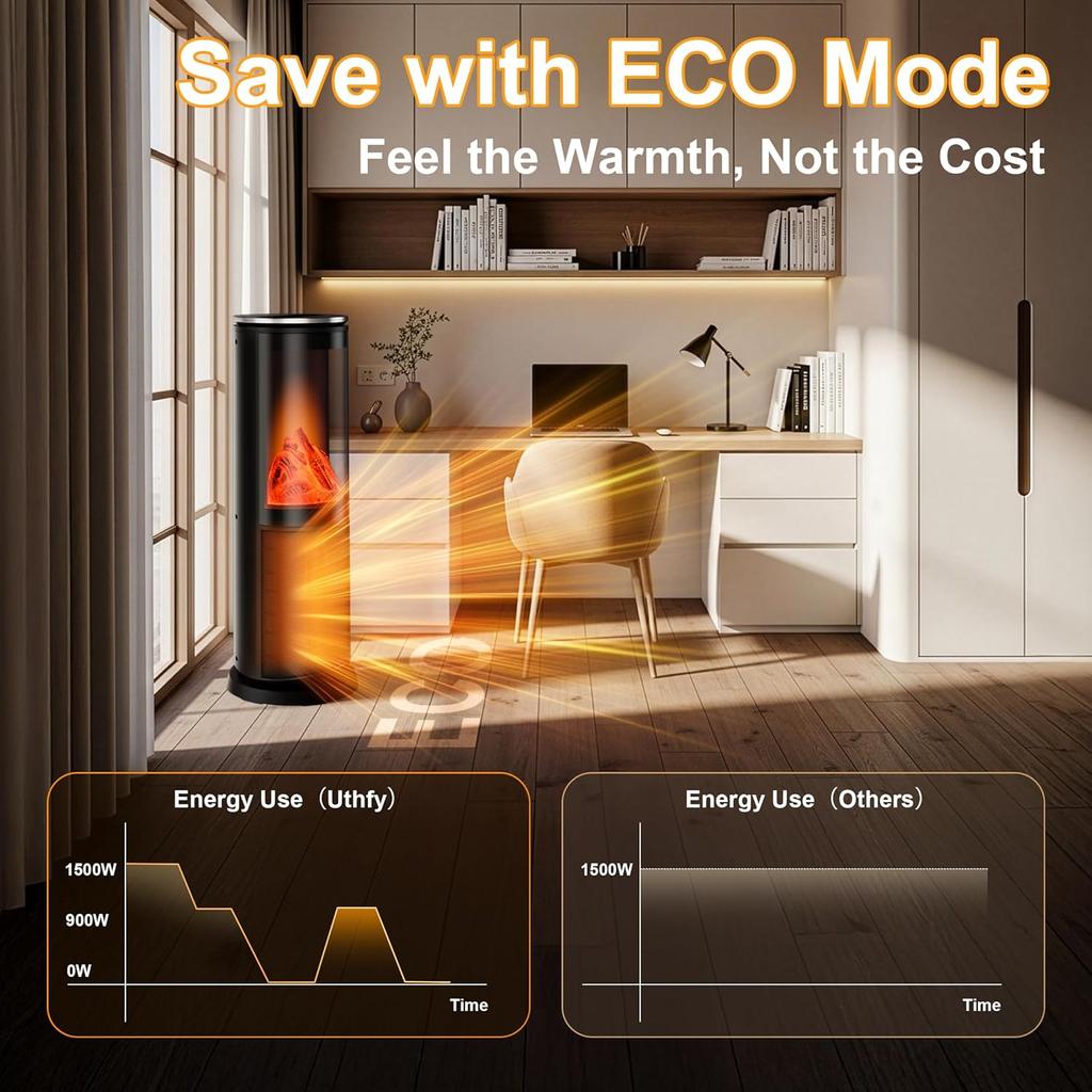 1500W Portable Space Heater with Thermostat, Remote, Timer, Oscillation, 8 Safety Features – Black