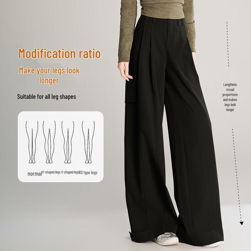 Bailuyu 2025 Autumn Loose Wide-Leg Cargo Pants with Adjustable Cuffs