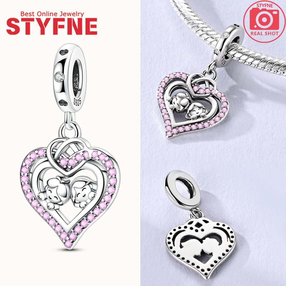 Original Charmscopper Good Sister Pink Heart Pendants Fit Charms Platabracelets For Women Jewelry Making Fine Gifts