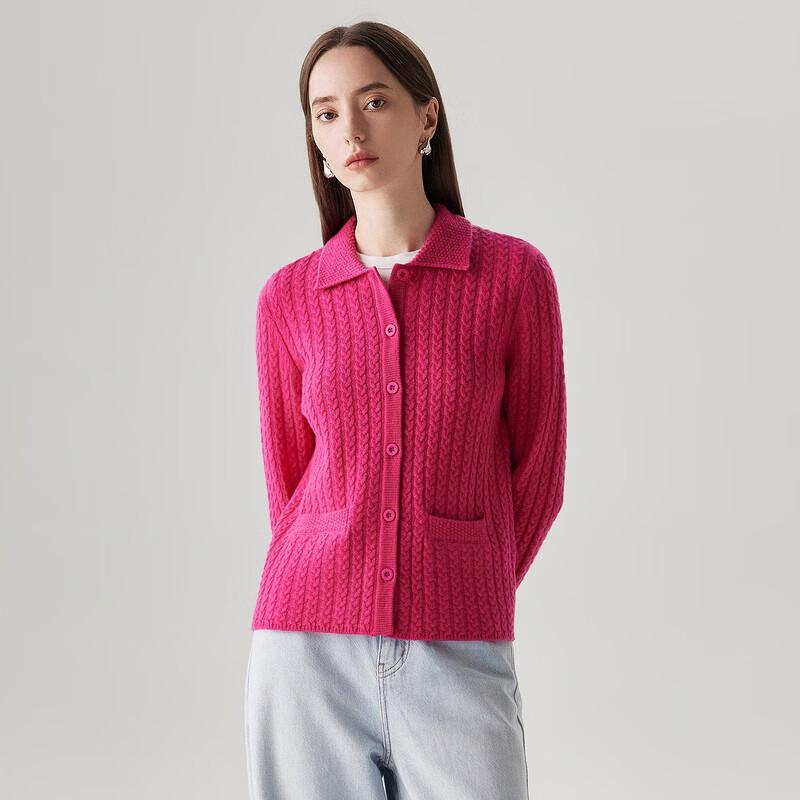 Women's 100% Wool POLO Collar Thick Cardigan