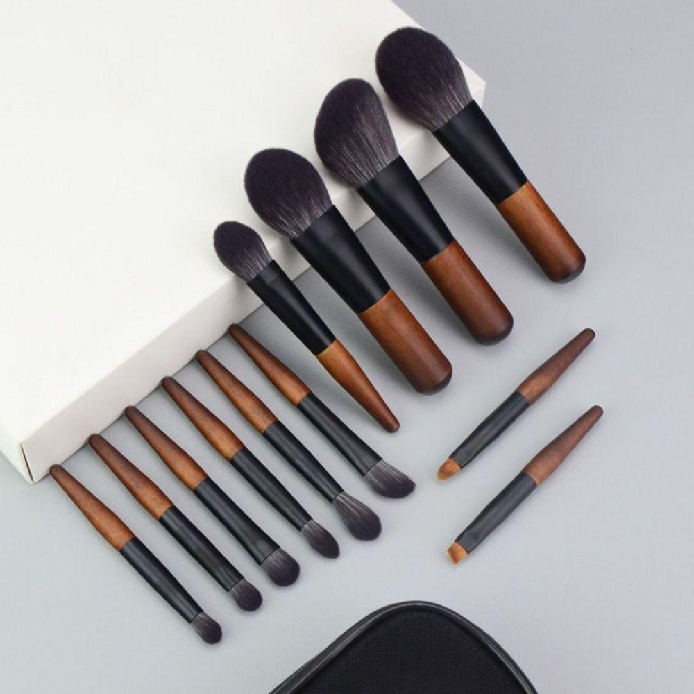 12Pcs Compact Mini Makeup Brush Set Wood Handle Eyeshadow Make Up Kit Lip Liner Brush Set  Travel