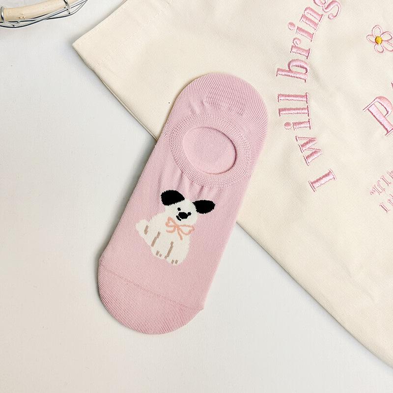 Spring and Summer Thin Boat Socks for Women, Cartoon Animal Silicone Invisible Socks for Dogs, Short, Shallow and Non-falling Heel Women's Socks