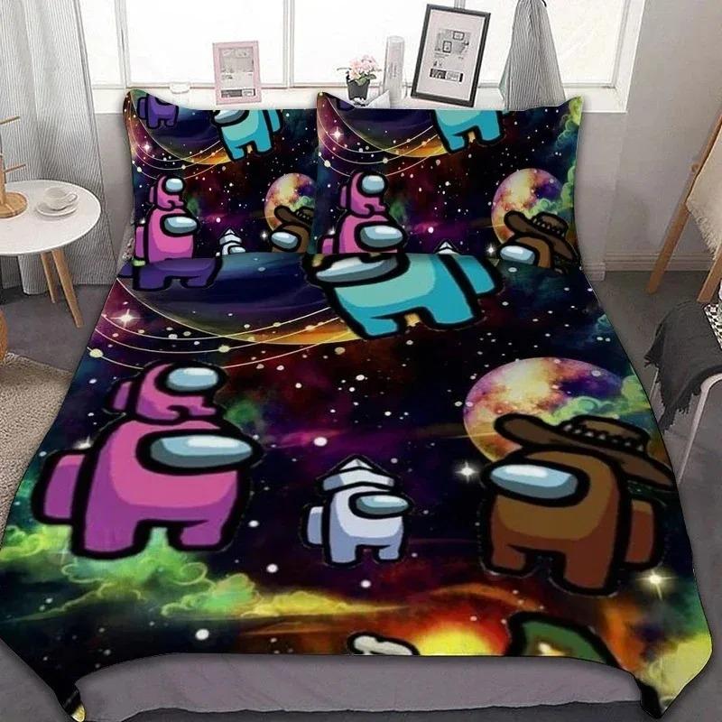 3D Print Cartoon Space Astronaut Duvet Cover Set, Teen Boys Gaming Theme Bedding, Soft Polyester Bed Linen with 1/2 Pillowcases
