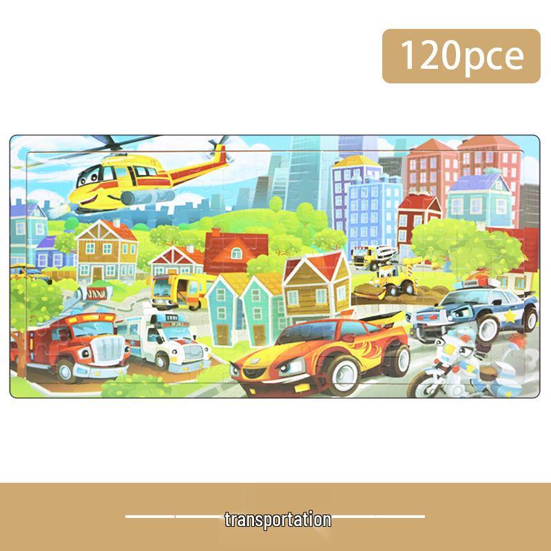 Wooden Animal Cartoon Jigsaw Puzzle Board - 30, 60, 98, 120-piece Toy for Early Childhood Education