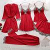 Women's Loungewear European and American Pajamas Simulation Silk Pajamas Sex Underwear Suspender Sexy Five-piece Set