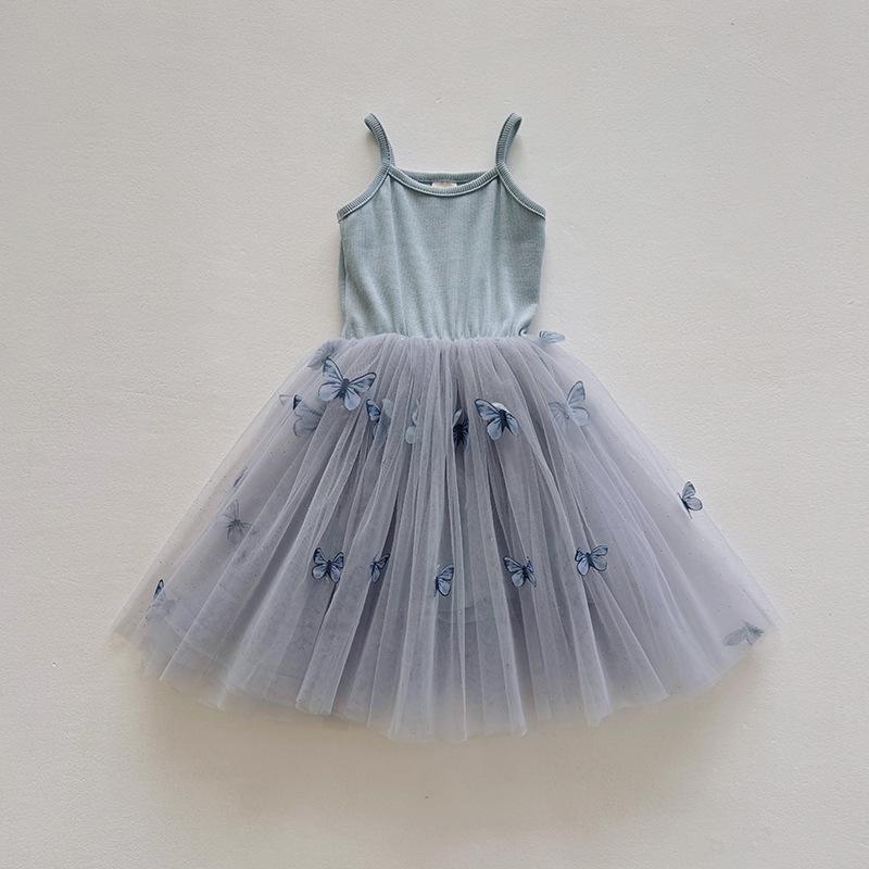 3D Butterfly Mesh Sling Dress - Sweet Princess Tutu for Girls