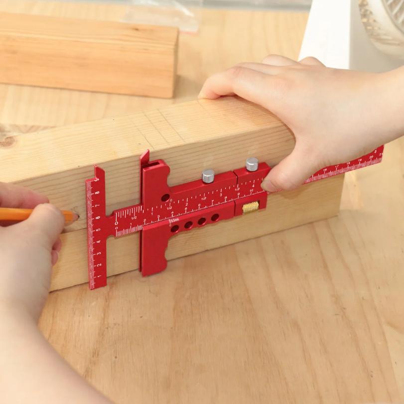 Precision Sliding Edge Ruler - Woodworking Scriber Marking Line Ruler - Adjustable T-Square MM & Inch Framing Ruler Depth Gauge