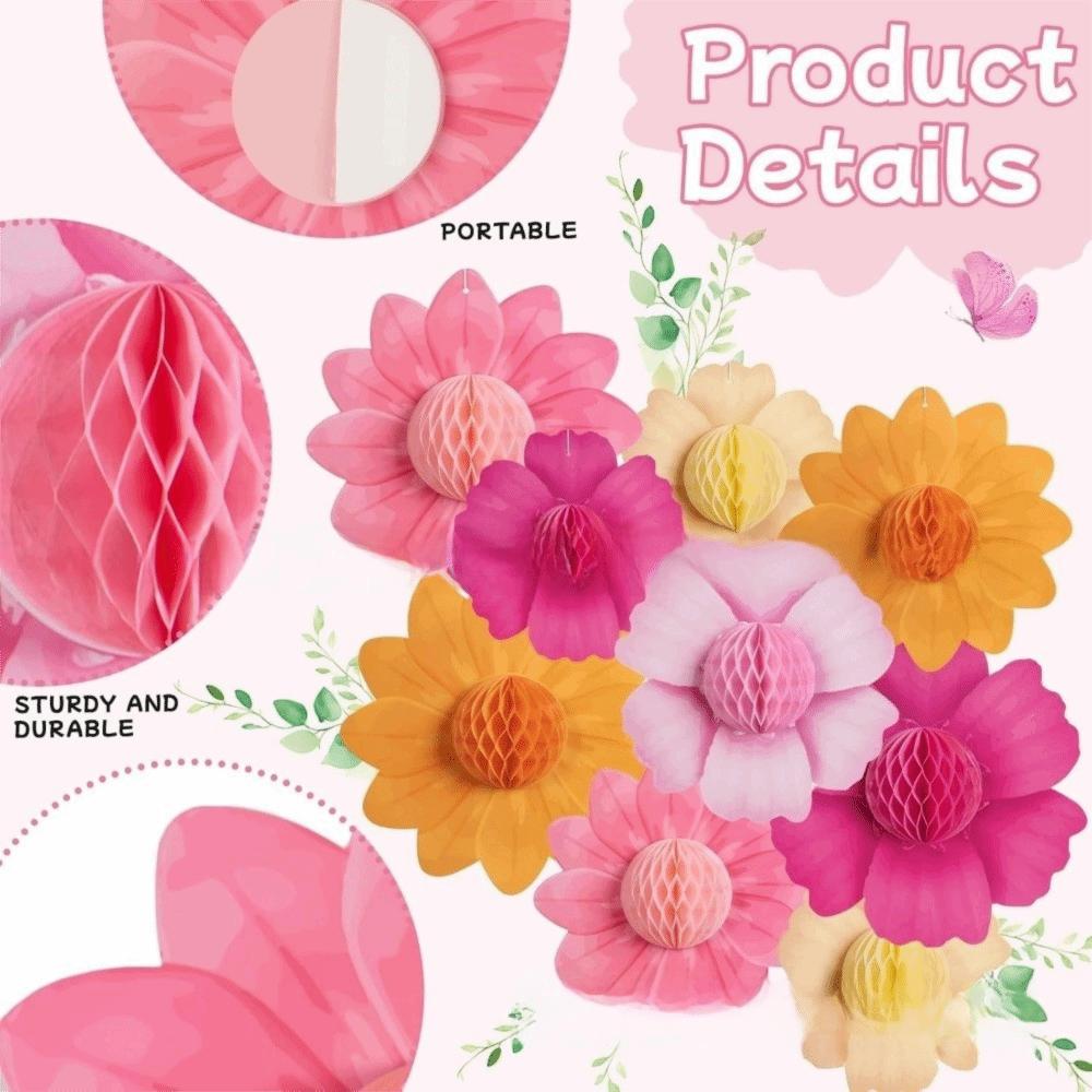 9pcs/set Colorful Paper Flower Hawaiian Style Sunflower Honeycomb Paper Baby Shower Hanging Decorations Wedding Garden Party