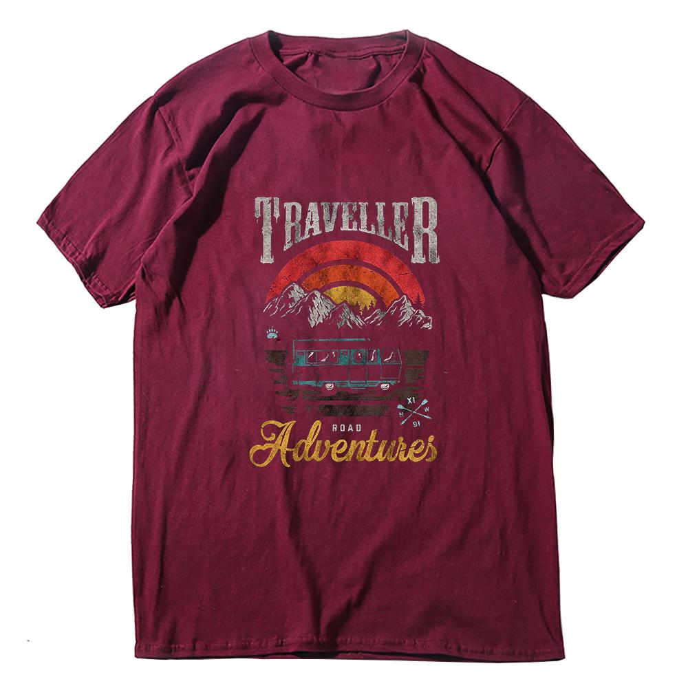 Coolmind YA007 100% Cotton Big Size Cool Traveller Print Men T Shirt Exclusive Graphic Loose Men Tshirt Cotton Tee Shirts Man