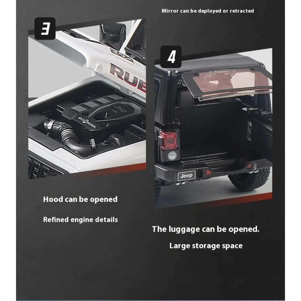 1/18 Scale Jeeps Wrangler Rubicon Alloy Metal Diecast Model Car Sound & Light Collecting Hobbies Toys Gifts for Firend Decoration Kids