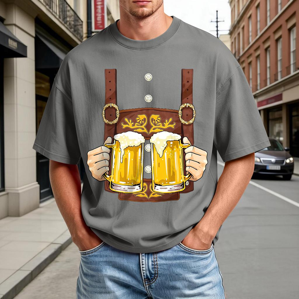 Men's Summer Short Sleeve T-Shirt Oktoberfest Beer Festival Print Casual Comfortable Crew Neck Tee for Outdoor Activities