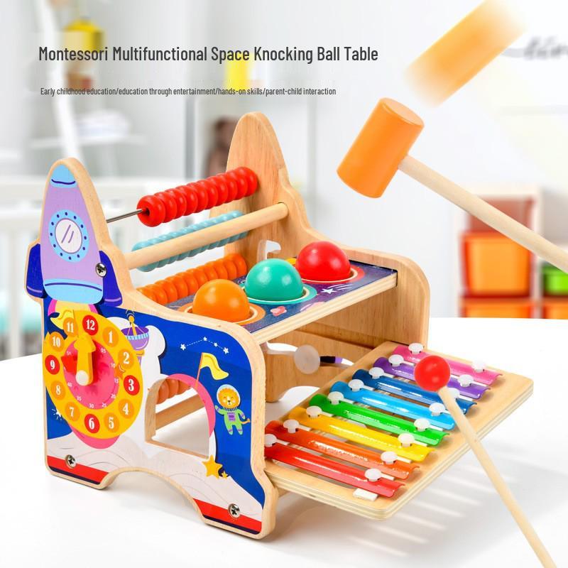 

Montessori Wooden Astronaut Music & Pounding Bench for Early Education
