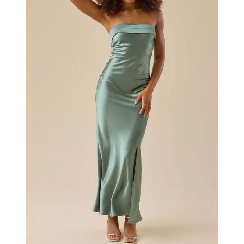 

Foreign Trade as Home Sexy Gyaru Wrap-around Temperament Slimming Backless Exquisite Print High Quality Summer Vacation Dress Green XXS