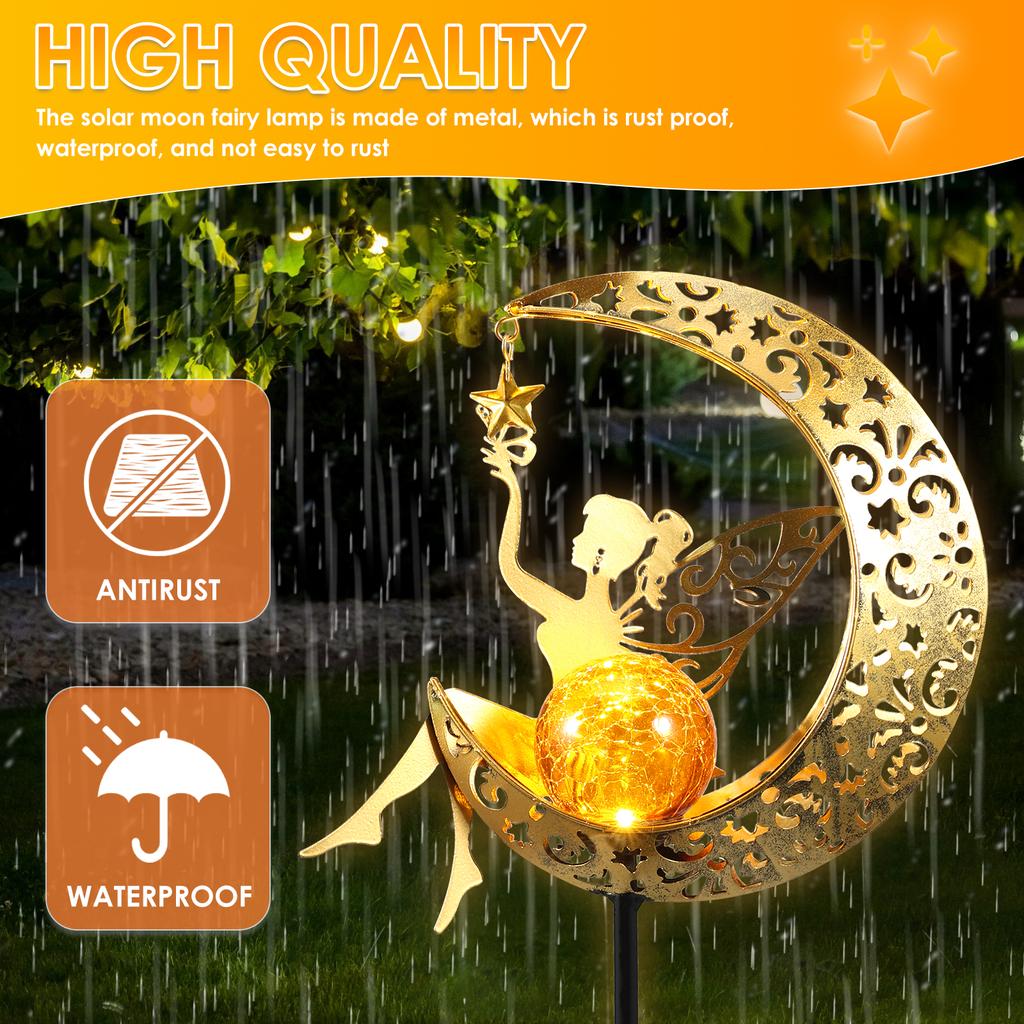 Garden Solar Moon Fairy Lamp Waterproof Outdoor Walkway Lights LED Metal Stake Ornament for Walkway Yard Lawn Patio Garden Decor